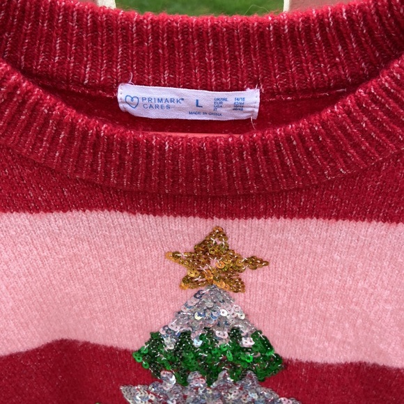 Primark Cares Women’s Sequined Christmas Tree Sweater, pink and red stri… - Picture 7 of 11